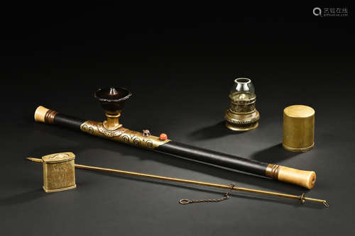 SET OF FOUR OPIUM PIPE AND TOOLS