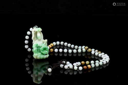 JADEITE CARVED GUANYIN PENDANT WITH NECKLACE