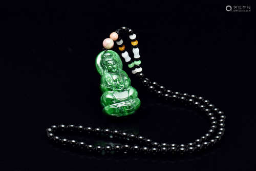 JADEITE CARVED GUANYIN PENDANT WITH NECKLACE