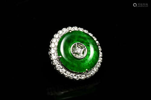 JADEITE CARVED ROUNDED PENDANT WITH DIAMONDS