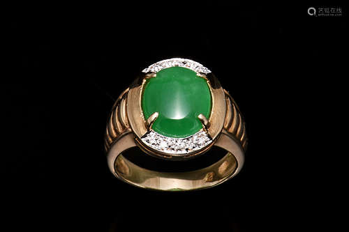 JADEITE AND DIAMOND RING WITH CERTIFICATE