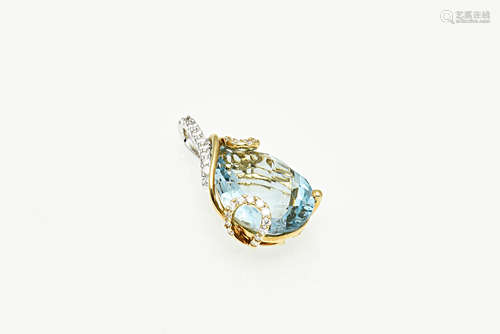 18K DIAMOND PENDANT WITH AQUAMARINE