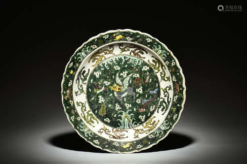 SANCAI GLAZED 'MYTHICAL BEASTS' DISH