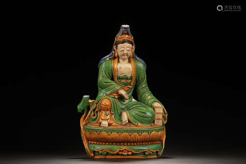 SANCAI GLAZED GUANYIN FIGURE