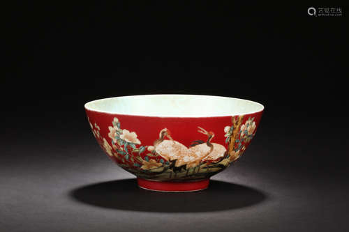 FAMILLE ROSE 'CRANES' BOWL