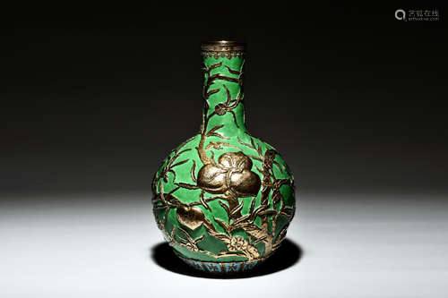 GREEN GLAZED 'PEACHES' VASE