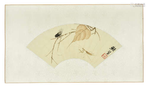 QI BAISHI: INK AND COLOR ON FAN LEAF PAINTING 'MANTIS'