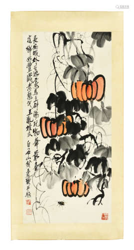 QI BAISHI: INK AND COLOR ON PAPER PAINTING 'PUMPKINS'