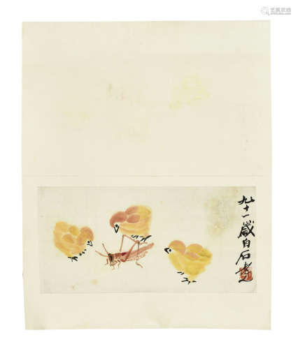 QI BAISHI: INK AND COLOR ON PAPER PAINTING 'CHICKS'