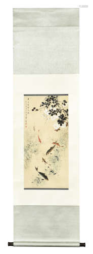 TANG YUN: INK AND COLOR ON PAPER PAINTING 'FISHES'
