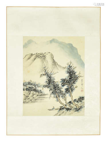 XU SHICHANG: TWO INK AND COLOR ON PAPER PAINTINGS 'LANDSCAPE'