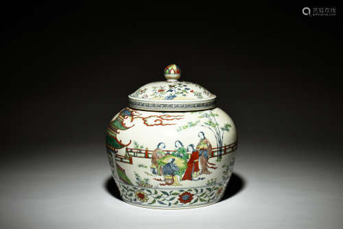 DOUCAI 'LADIES' JAR WITH COVER