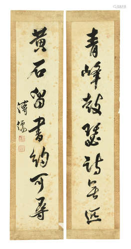 PU XINYU: PAIR OF INK ON PAPER RHYTHM COUPLET CALLIGRAPHY