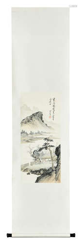 PU XINYU: INK AND COLOR ON PAPER PAINTING 'LANDSCAPE SCENERY'