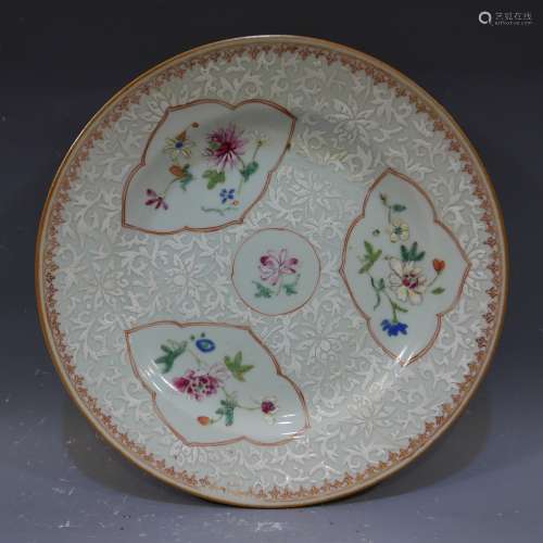 RARE ANTIQUE CHINESE SOPA BIANCA PORCELAIN PLATE - 18TH CENTURY