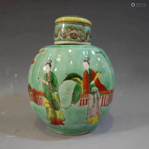 ANTIQUE CHINESE FAMILLE VERTE PORCELAIN JAR - 19TH CENTURY