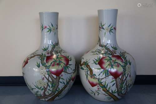 A Large Pair of Famille Rose Vases