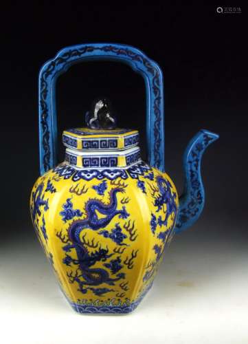 A Rare Yellow and Blue Glazed Dragon Teapot