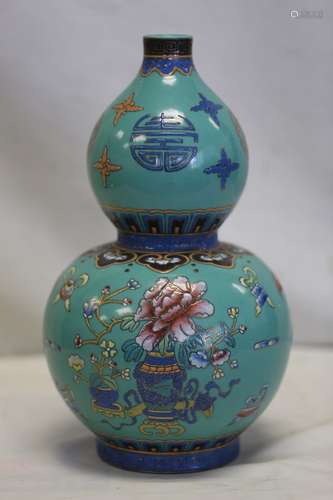 A Famille Rose Double Gourd Vase