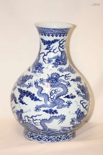 A Blue and White Porcelain Dragon Vase
