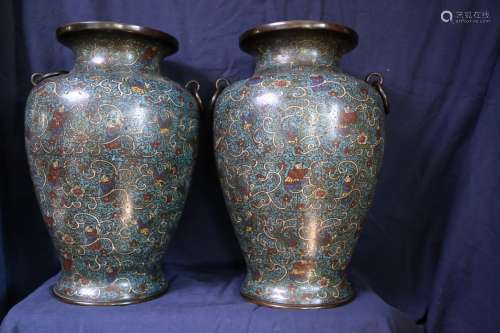 A Pair of Large Cloisonne Baluster Vases