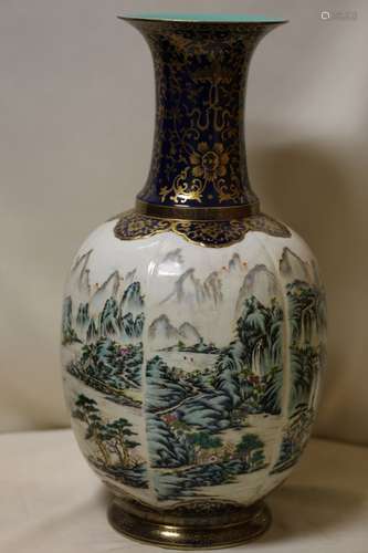 An Exquisite Gilt-Decorated Blue Glaze and Famille Rose Vase