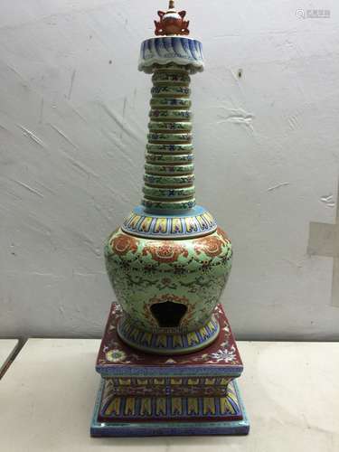 A Famille Rose Porcelain Pagoda