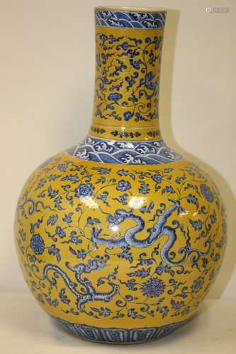 A Large Blue and Yellow Ground Vase