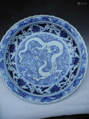 A Blue and White Dragon Dish