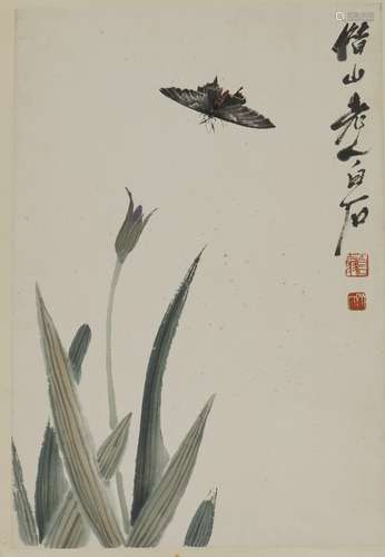 Qi Baishi: color and ink on paper 'orchids & butterflies'