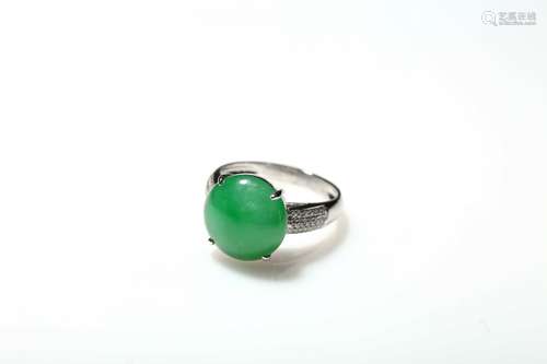 An unique jadeite round cabochon diamond ring