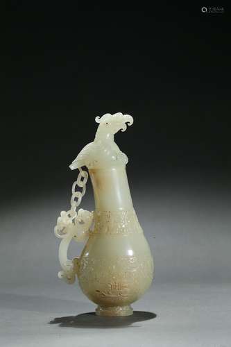 A white jade 'phoenix head' ewer