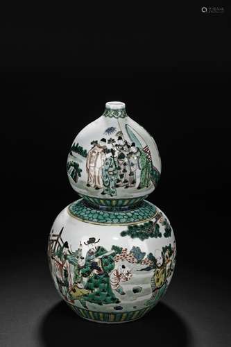 A doucai glazed figures double gourd vase