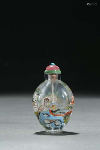 A glass enamel 'birds flowers' snuff bottle