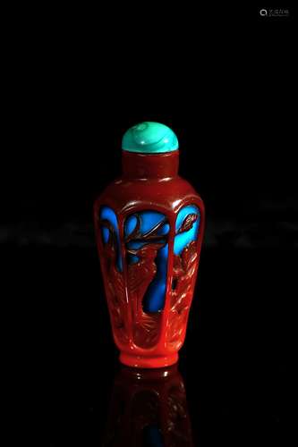 A Peking red overlay blue glass snuff bottle