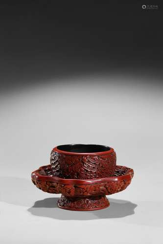 A cinnabar lacquer bowl 'phoenix' stand