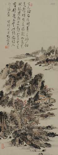 Lin Sanzhi: color and ink on paper 'riverscape' painting