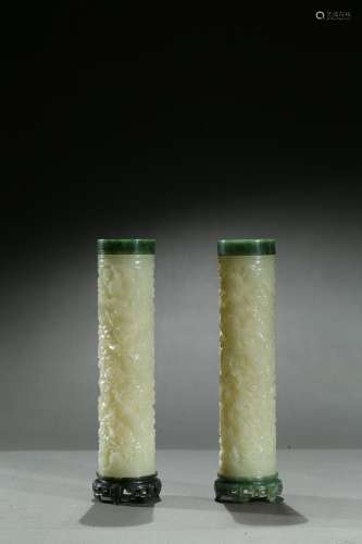 A pair of white jade incense holders