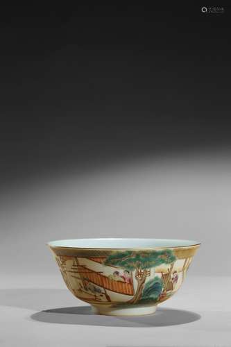 A famille rose 'figures' bowl w/ poetic inscription