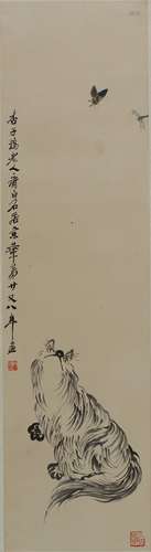 Qi Baishi: Ink on paper 'Cat and Butterflies' painting