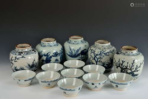 A set of blue and white vessels from shipwreck