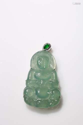 A green glassy jadeite jade Guanyin pendant