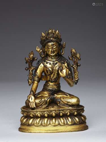 A gilt-bronze figure of Avalokiteshvara