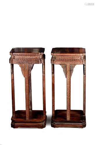 A pair of suanzhiwood carved incense stands