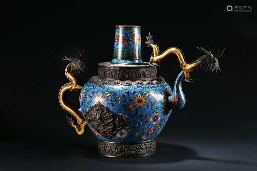 A large cloisonne enamel 'dragon' wine vessel