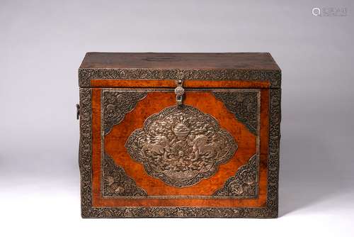 A large Tibet silver-inlaid wood box