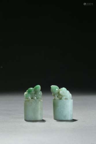 A pair of jadeite 'monkey and peach' seals
