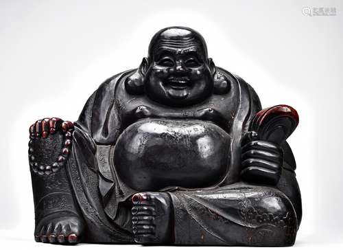 A large wood lacquer laughing buddha