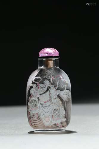 An inside painted 'Guan Gong' crystal snuff bottle