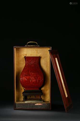 A fine cinnabar lacquer carved square vase